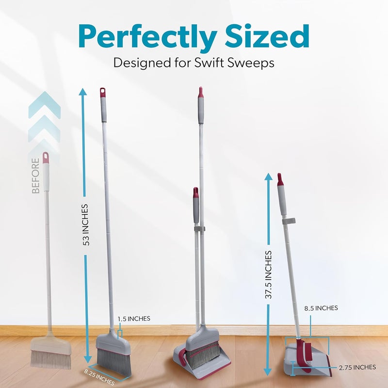 BLACK+DECKER Butler Broom & Dustpan Set - Stand-Up Design - Lightweight, Space-Saving Combo for Kitchen, Living Room, Bathroom, Lobby Floors - Home Cleaning Essential, Light Gray/Burgundy - Image 3